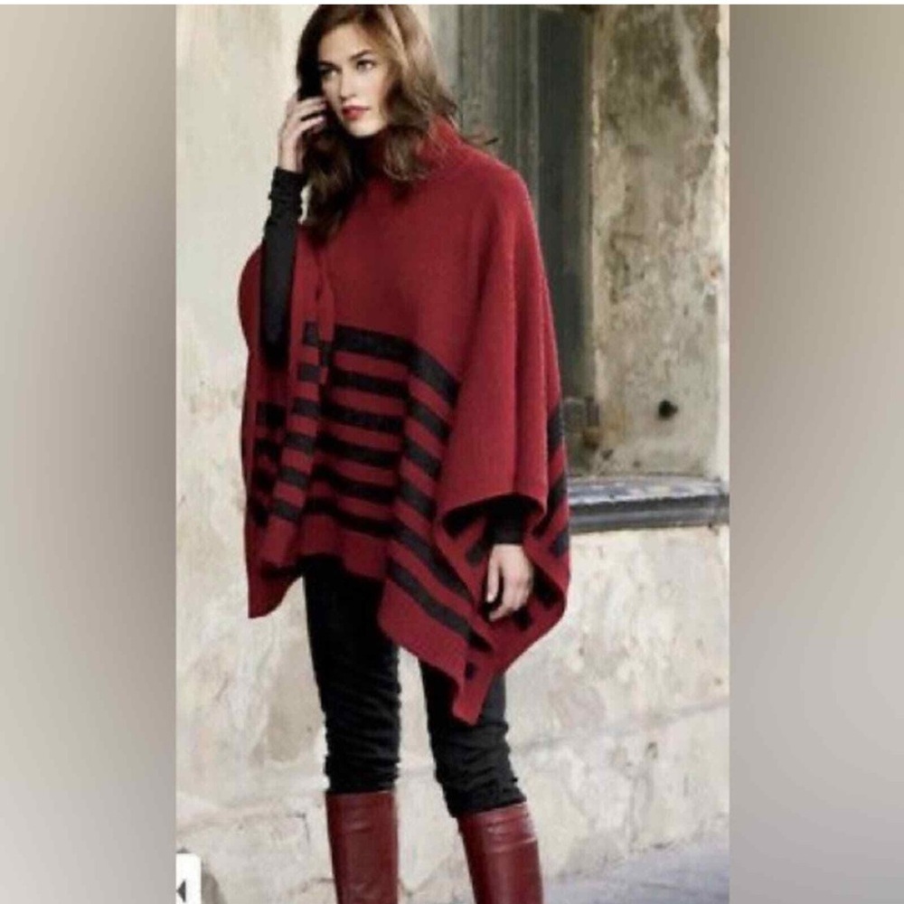 Peruvian Connection red gray stripe rio grande baby alpaca poncho one size